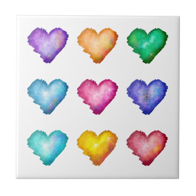 Carreau Cœurs aquarelles multicolores (Devant)