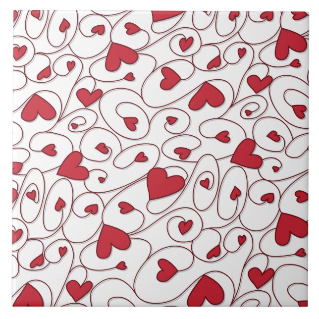 Carreau Coeurs bouclés rouges et blancs (Devant)