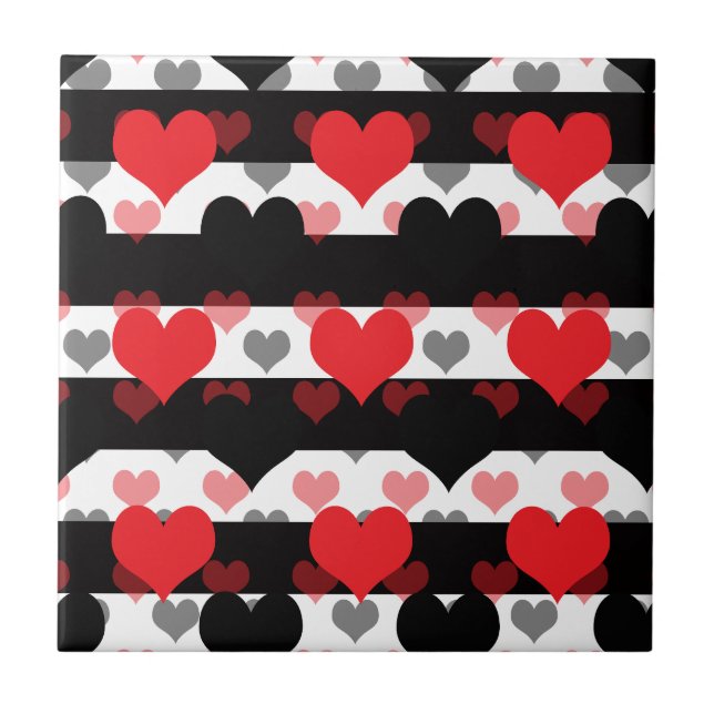 Carreau Coeurs d'Amour Noir Rouge Avec Blancs Noir (Devant)