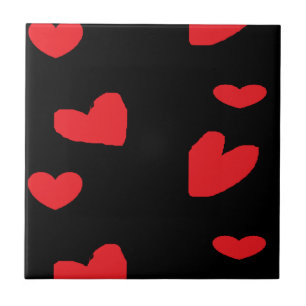 Carreau Coeurs d'amour rouge sur noir