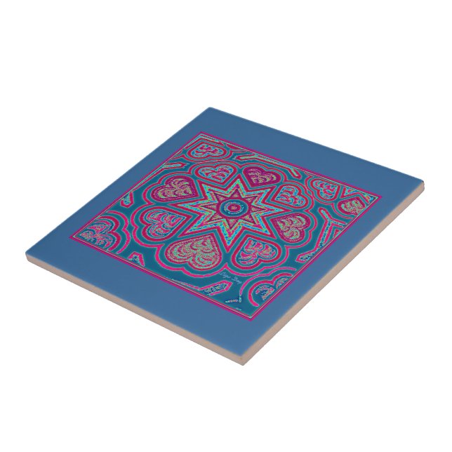 Carreau Coeurs d'art populaire bleu Trivet/Carrelage (Côté)