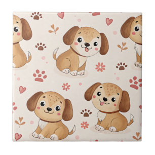 Carreau Cœurs de chiot mignons motif aquarelle (1)