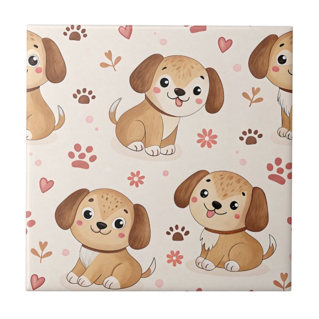 Carreau Cœurs de chiot mignons motif aquarelle (1) (Devant)