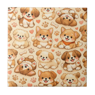Carreau Cœurs de chiot mignons motif aquarelle (2)