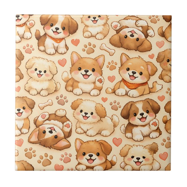 Carreau Cœurs de chiot mignons motif aquarelle (2) (Devant)