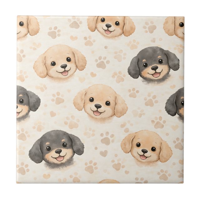 Carreau Cœurs de chiot mignons motif aquarelle (3) (Devant)