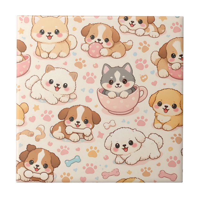 Carreau Cœurs de chiots mignons motif aquarelle (5) (Devant)