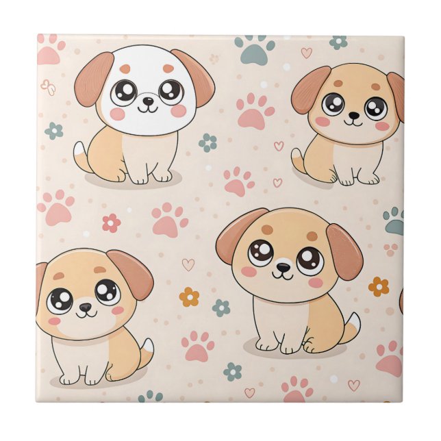 Carreau Cœurs de chiots mignons Motif aquarelle (6) (Devant)