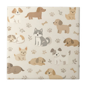 Carreau Cœurs de chiots mignons motif aquarelle (7)