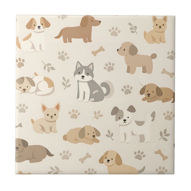 Carreau Cœurs de chiots mignons motif aquarelle (7) (Devant)