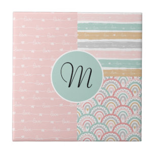 Carreau Coeurs de patchwork Monogramme arc-en-ciel Carrela