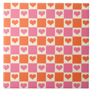 Carreau Coeurs de tableau de bord en rose, orange et crème
