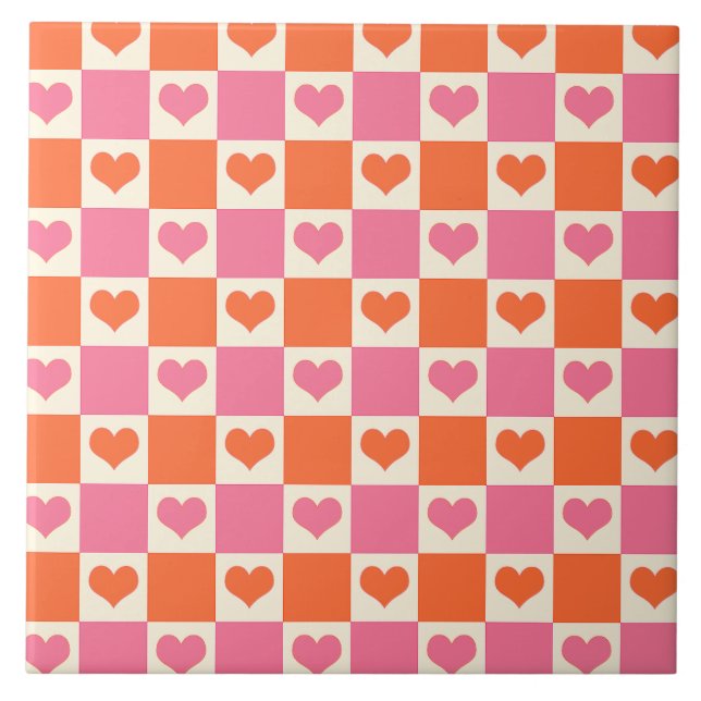 Carreau Coeurs de tableau de bord en rose, orange et crème (Devant)
