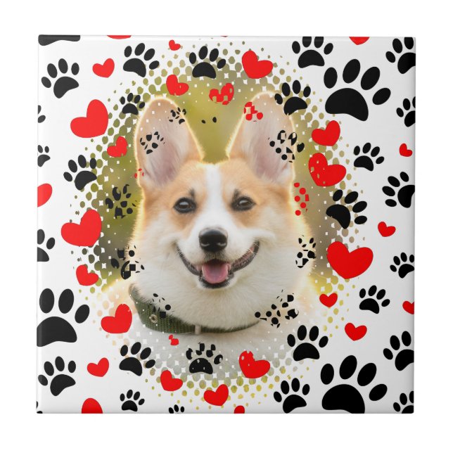 Carreau Coeurs Et Empreintes de pattes Cadre Chien (Devant)