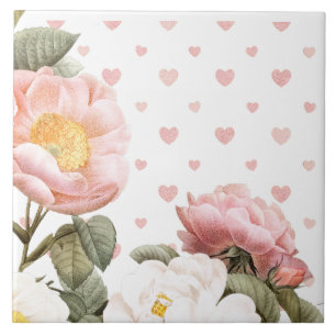 Carreau Coeurs et fleurs dans joli rose pastel