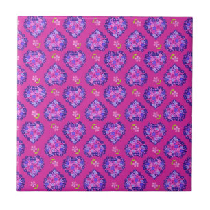 Carreau Coeurs et fleurs magenta chic Carrelage en céramiq