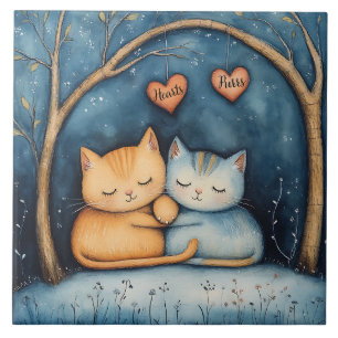 Carreau Coeurs et purres Soulmates Feline Art illustré