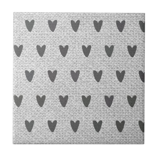 Carreau Cœurs Fantaisistes Burlap Gris Maison de Ferme Rus (Devant)