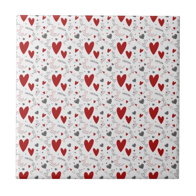 Carreau Cœurs gribouillés rouges et noirs Amour  (Devant)