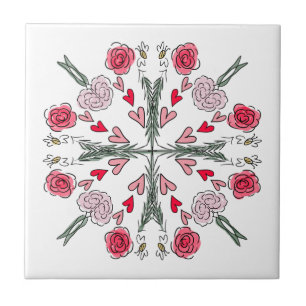 Carreau Cœurs Mignons Abeilles Roses Floral Romantique Doo