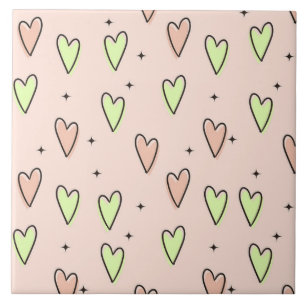 Carreau Coeurs mignons et étoiles motif sur rose