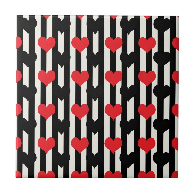 Carreau Coeurs Noirs Rouges Sur Bandes Blanches Noires (Devant)