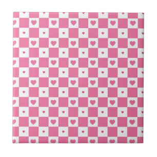 Carreau Coeurs rose mignon Fille rose Motif Checker blanc