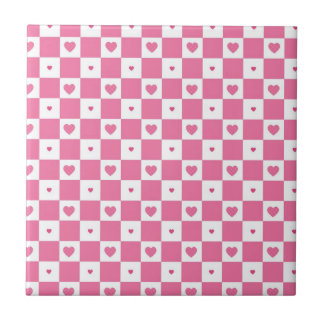 Carreau Coeurs rose mignon Fille rose Motif Checker blanc