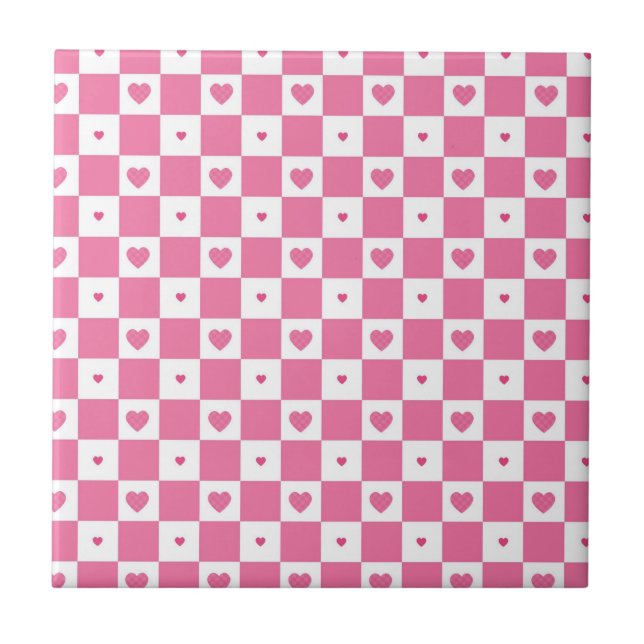Carreau Coeurs rose mignon Fille rose Motif Checker blanc (Devant)