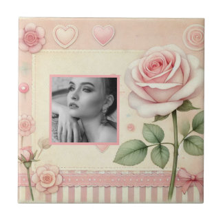 Carreau Coeurs roses vintages photo florale aquarelle
