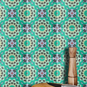 Carreau Coeurs verts et gris Boho ethnique Motif géométriq