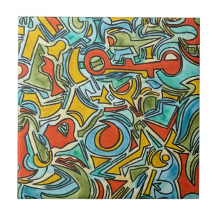 Carreau Coffre au trésor - Art aquarelle coloré gras
