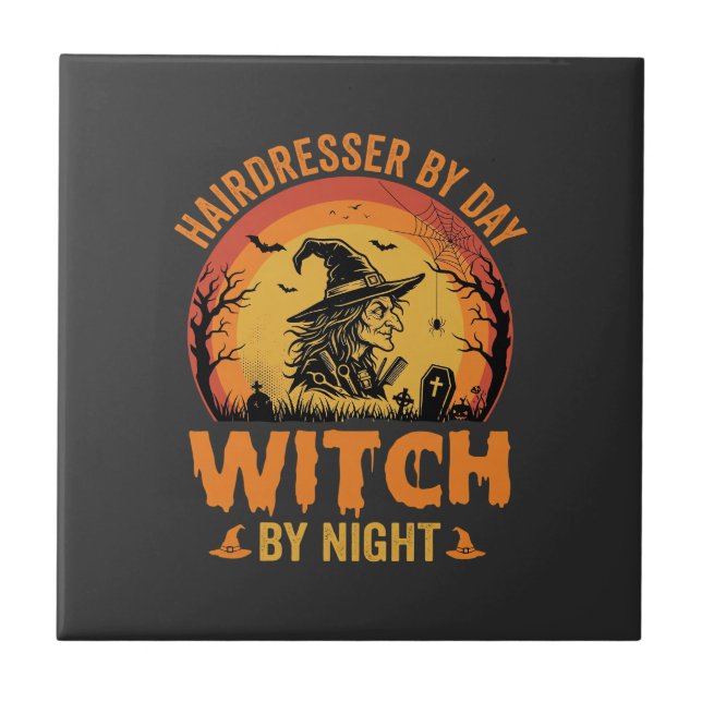 Carreau Coiffeur de jour Sorcière de nuit Design Halloween (Devant)