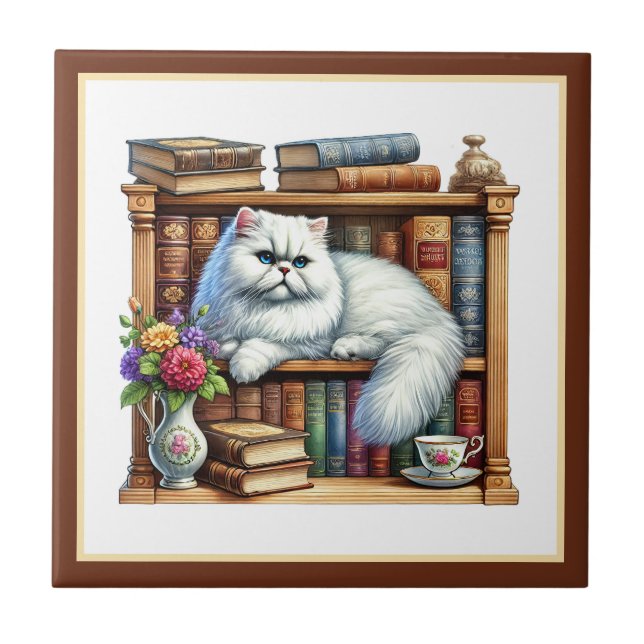 Carreau Coin de lecture mignon chat bibliothèque amateurs  (Devant)