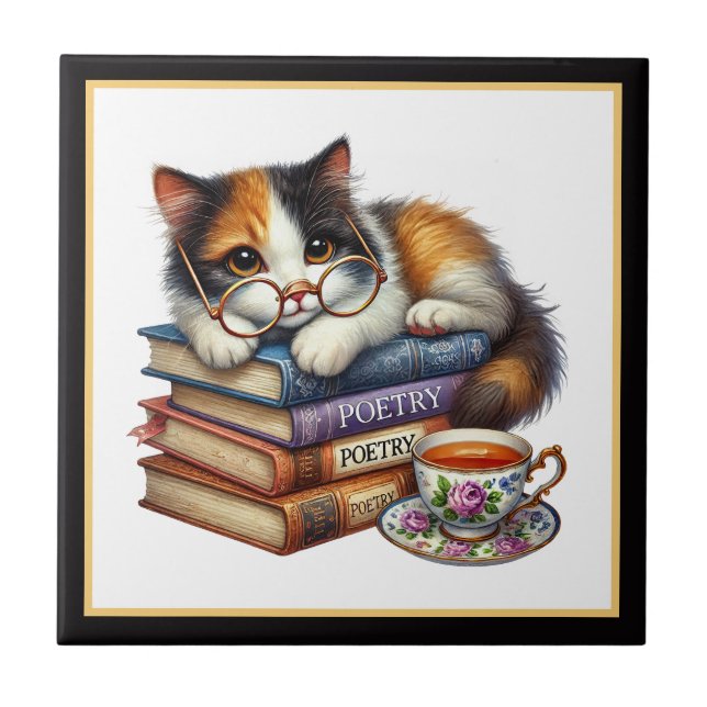 Carreau Coin de lecture mignon chat bibliothèque amateurs  (Devant)