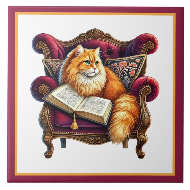 Carreau Coin de lecture mignon chat bibliothèque amateurs  (Devant)
