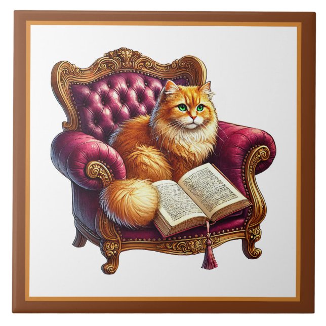 Carreau Coin de lecture mignon pour chat amateurs de livre (Devant)