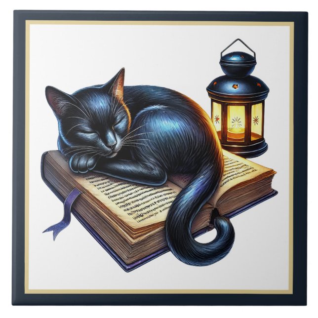 Carreau Coin lecture chat mignon amateurs de bibliothèque  (Devant)
