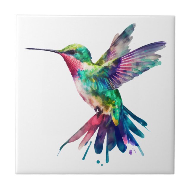 Carreau Colibri aquarelle élégant et coloré (Devant)