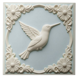 Carreau Colibri Art Nouveau bleu pastel en faux relief 