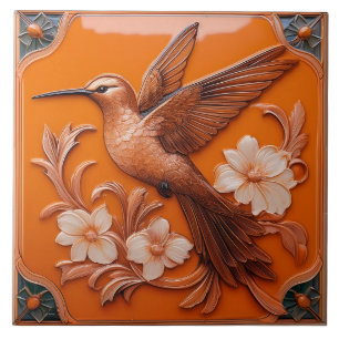 Carreau Colibri Art Nouveau en relief faux Orange L