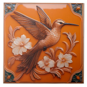 Carreau Colibri Art Nouveau en relief faux orange R