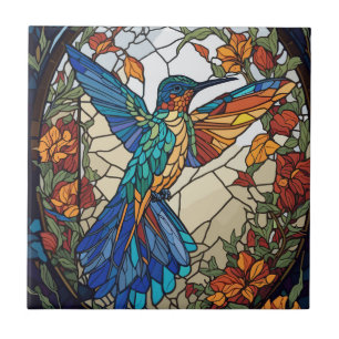 Carreau Colibri artistique en verre coloré