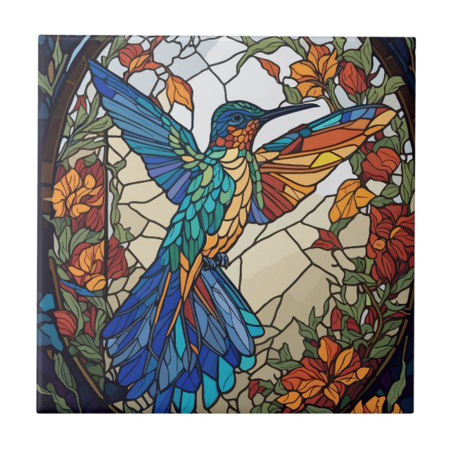 Carreau Colibri artistique en verre coloré (Devant)