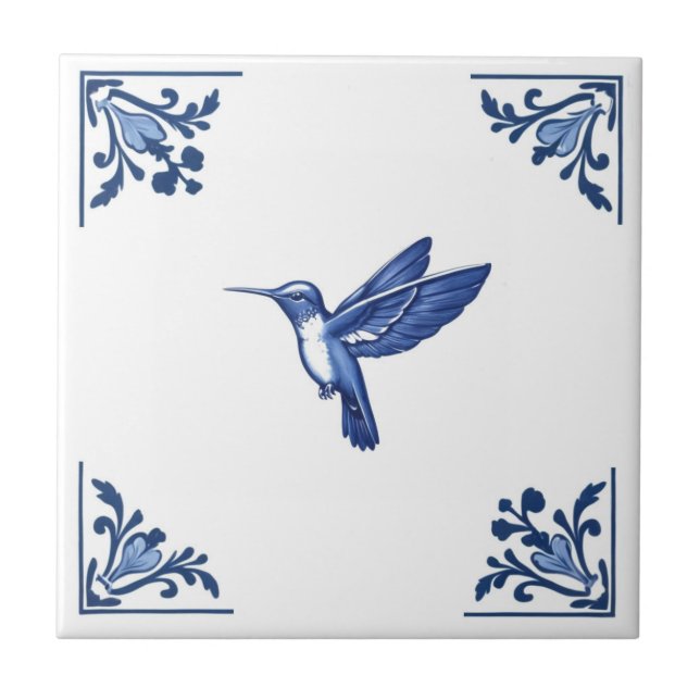 Carreau Colibri Bird Delft Blue and White Corners (Devant)