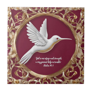 Carreau Colibri blanc sur Red Tall personnalisable
