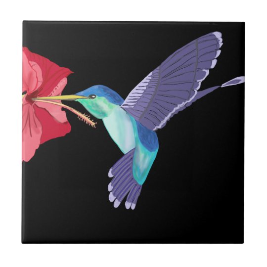 Carreau Colibri Bleu Et Vert Et Hibiscus Rouge Zazzle Fr