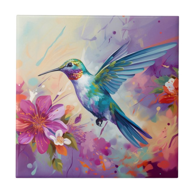 Carreau Colibri coloré aux fleurs (Devant)
