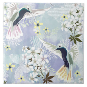 Carreau Colibri et fleurs blanches