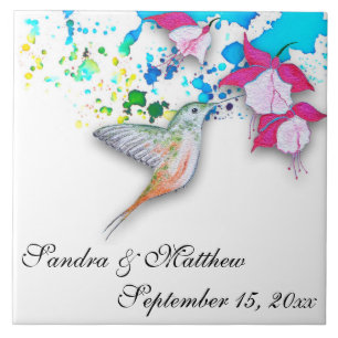 Carreau Colibri et Fuchsia Mariage Trivet/Dessous de verre